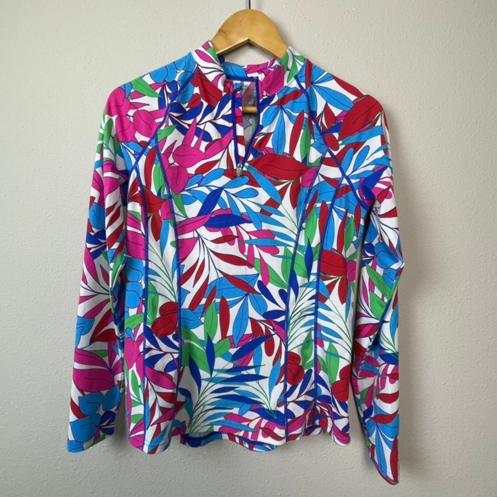 Coolibar UPF 50+ Sun Shirt Women S Multicolor Tropical Quarter Zip Rash Guard